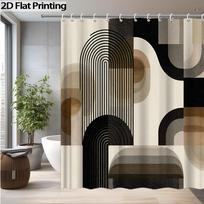 2D Flat Modern Abstract Shower Curtain Minimalist Geometric Light Brown Black Art Design Bathroom Decor Bath Hanging with Hook 90x180