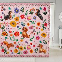 Dachshund Shower Curtain Set Boho Floral Bath Curtain,Funky Wildflower Bathroom Shower Curtain Rustic Flowers Bohemian Decor (as the picture,W90xH180cm-35x70in)