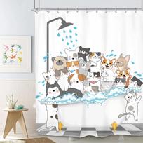 Funny Cat and Dog Shower Curtain Kids Cartoon Cute Pet Animals Bathtub Rain Shower Curta Polyester Bathroom Decor with Hooks (as the picture,90x180cm)