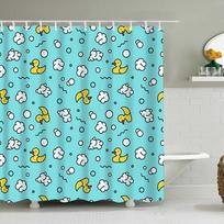 Duck Shower Curtain Cartoon Character Taking A Bath Colorful Drops Backdrop Dots,Cloth Fabric Bathroom Curta with Hooks (as the picture,W90xH180cm)