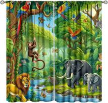 Animals Window Curtain Cartoon Jungle Forest Elephant Lion Print Curta For Kids Boys Girls Nursery Baby Bedroom Playroom Home 53x116CM-2PC