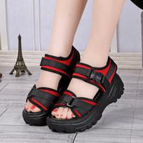 Summer new women's sandals platform wedge heel Velcro Roman shoes women's muffin student beach shoes 41