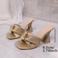 Large size temperament square head high heels thick heel metal buckle sexy summer new foreign trade cool slippers women 36