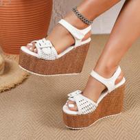 2026 Summer Wedge Buckle Open-Toe Velcro Fashion Women's Peep-Toe Thick-Soled High-Heeled Sandals 41