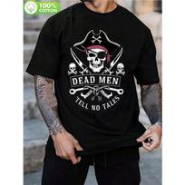 European sizes Mens Pirate Skull Graphic T Shirt Casual Crew Neck Cotton Stretch Geometric Pattern Sports Outdoor Activities Top S