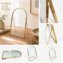 Half Circle Arc Glass Frame Metal Border Display Stand for Plant Specimens Decorative Tabletop Ornament Frame with Support Stand One Size