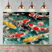 2D Premium Printed Lucky Koi Fish Backdrop Feng Shui Art Banner 47.2x31.5inch/120*80cm