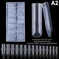 150Pcs Sandwich Nail Art Tips Coffin Almond Shape Clear No-Trace Nail Forms with Auxiliary Line Manicure Tool