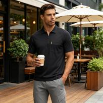 Men's Casual Polo Shirt Short Sleeve Zip Collar Lightweight Breathable Soft Fabric Comfortable Fit L