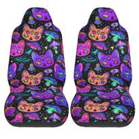 Trippy Eyes Black Cat Mushrooms Pattern Universal Car Seat Covers Fit Any Car Truck Van SUV Auto Seat Cover Protector 2 Pieces