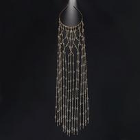 Mesh Design Head Chain Jewelry Round Rhinestone Long Tassels Fringe Hairband Bling Design Metal Tassels Hair Chain Boho Style
