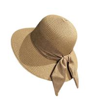 Fashion Sun Protection Summer Sun Hat Breathable Bowknot Straw Hat Casual Travel Beach Cap for Women chaki