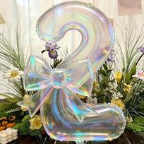 Large 40inch Number Digital 0-9 Balloon Colorful Transparent Anniversary Decoration Foil Balloons with Bowknot 40inch