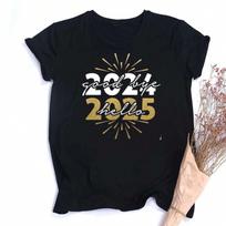 Hello 2025 Print Wounisex T-Shirt Happy New Year Party Female Outfit Tops Winter Holiday Short Sleeve T Shirts Girls Casual Clothes S įvairiaspalvis