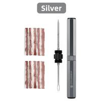 Bicycle Tubeless Tire Repair Kit MTB Bike Tyre Plug Puncture Flat Fix Patch Repairing Rubber Bacon Strips and Insertion Tool Set Silver Set