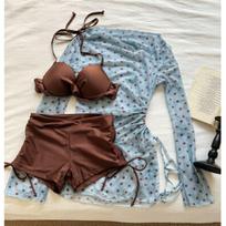 Sexy polka dot off-the-shoulder bikini split three-piece set, covering the meat and showing thinness, pure desire vacation wind hot spring seaside S [ 35-42.5kg ]