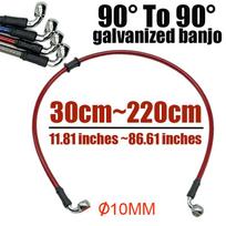 10mm 90 Degree Motorcycle Dirt Bike Braided Line Steel Brake Hose Cable Hydraulic Banjo Pipe 300mm-2200mm For Universal Racing Red 30cm