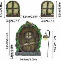 Miniature Fairy 4pcs Tree Door Window Door Glow Gnome Elf Home Statues Sculpture