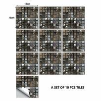 Abstract Mosaic Ceramic Tile Sticker For Home Renovation Waterproof Kitchen And Bathroom Decoration 15*15cm/6*6inch-10pcs