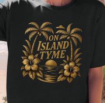 On Island Tyme T-shirt | Tropical Palm Sunset Design, Vacation Tee, Retirement M