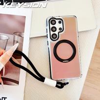 KEYSION Laser Gradient Magnetic Lanyard Phone Case for Samsung Galaxy S23 S24 S25 S26 Ultra 5G S24+ FE 360°Ring Shockproof Cover for Galaxy S26 juoda