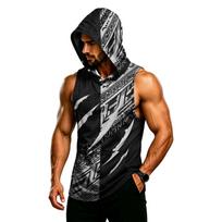 Men's Sleeveless Hoodie Muscle Fit Gym Tank Top Breathable Quick Dry Workout Vest for Fitness Training and Sports XXXL juoda