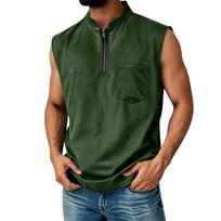 Men's Sleeveless Pullover Vest Half Zip Casual Comfortable Pocket Front Lightweight Soft Fabric Relaxed Fit L