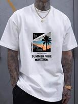 Unisex'S Round Neck White T-Shirt With Summer Vibe Palm Tree Print For Casual Wear S