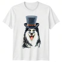 Husky Dog With Top Hat Unisex'S T-Shirt Funny Animal Tee S