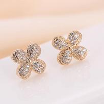Elegant Rhinestone Four-Leaf Clover Geometric Floral Earrings auksas