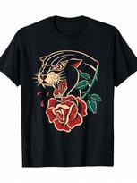 Panther Rose American Traditional Tattoo Ink Old School Unisex T-Shirt M