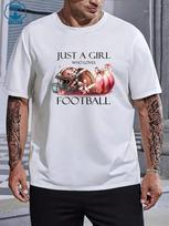JUST A GIRL WHO LOVES FOOTBALL With Helmet, Ball And Pumpkin Print Unisex T-Shirt S