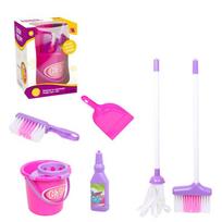 Cleaning Play Set Kids Role Play 6 Piece  Broom Mop Bucket Dustpan