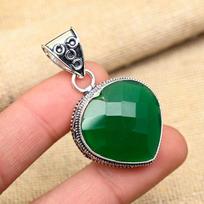 Heart Shape Green Onyx Gemstone Handmade 925 Sterling Silver Jewelry Pendant For Women 1.80 Inches žalia
