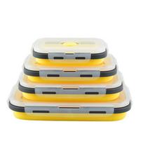 1 PCS Silicone Folding Lunch Box Food Grade Square Portable Microwave Oven Lunch Box Outdoor Travel Picnic Preservation Box 1&350ml