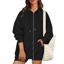 Women's Fashion Hooded Zip Sweatshirt Casual Pocket Top Loose Jacket L