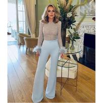 Women's Casual Long Sleeve Feather Stitch Jumpsuit - European & American Fashion