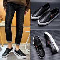 9-LYTX one-pedal lazy shoes men's casual leather shoes tooling shoes student skateboard shoes Korean version pure white elastic shoes 39 juoda
