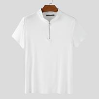 INCERUN Men Mockneck Short Sleeve Zip-up Rib Casual Fitted T-shirts Tops 4XL