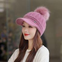 Hat Women's Autumn and Winter Fleece Thickened Ear Protector Hat Cycling Duck Tongue Knitted Wool Hat one size