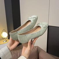 Women's Woven Bowknot Low Heels - Comfortable Square Toe Flats for Spring/Autumn 39