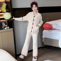 Girls' Fleece Pajama Set: 2025 Autumn/Winter, Thickened Knit Cardigan Homewear 120 cm