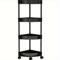 4-storey Bathroom Tripod Rolling Storage Cart Organizer, Space Saving Corner Rack, Durable Plastic with Wheels