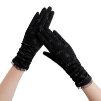 1 Pair Floral Print Anti-slip Palm Driving Gloves Full Finger Lace Stitching Wrist Extended Girls Outdoor Riding Sunscreen Mittens Cycling KTB