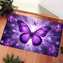 1Pcs Anti Fatigue Kitchen Rugs Purple Butterfly  Print Waterproof Non-Slip Thick Cushioned Kitchen Mat Heavy Duty Comfort Standing Mat for Kitchen 40*60cm