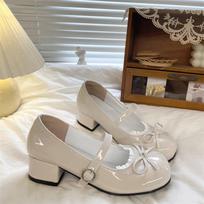 2025 New Fashion Lolita Style Cute Round Head Jane with Bow Women's Sweet Party Dress Midi Heels Mary Jane Shoes Women's Loafers 35