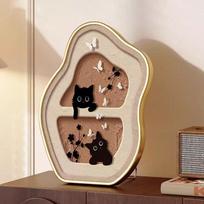 Mid Century Modern Cat Wall Art Vintage Style Tabletop Decorative Painting Small Art Poster for Bedroom Nightstand Living Room 10 inches 20x25cm