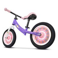 Purple balance bike with 12 wheels and LED lights, steel frame for girls
