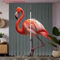 Flamingo Print Curtains Vibrant Pink White Design Semi Transparent Polyester Fabric Easy Hang Set Of 2 Made With Rod Pocket W100*H70(CM)-Hooks&2PCS