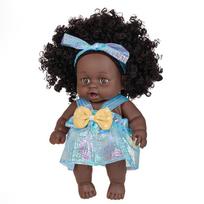 8 Inch Black Reborn Doll featuring Gown Curly Hair 20cm Realistic Infant Doll Simulation Playthings Full Vinyl Body designed for Girls Birth Date